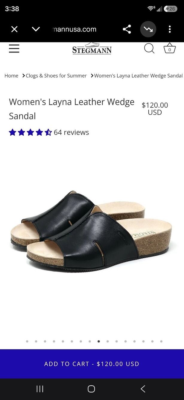 Stegmann Woman’s Sandals Layna Leather Wedge Black Slip On Sz 11 Made Portugal